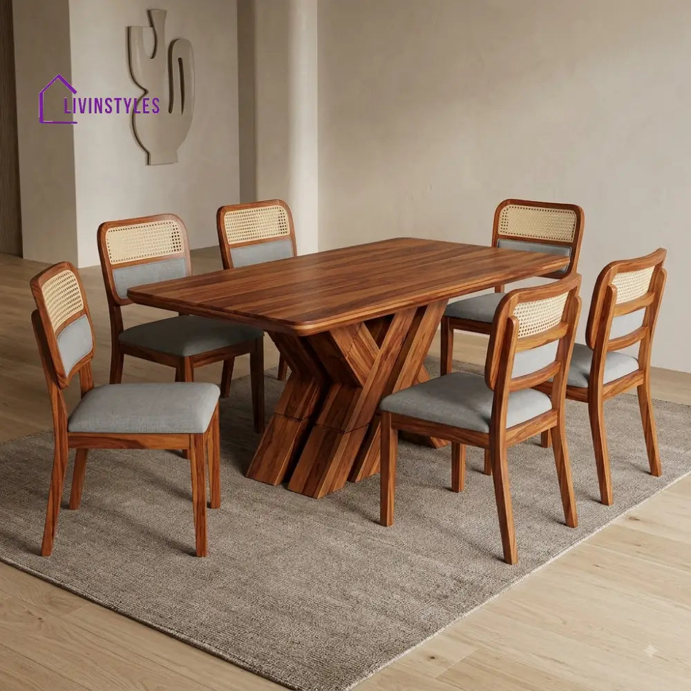 Kavya Premium Wooden 6 Seater Dining Table Set