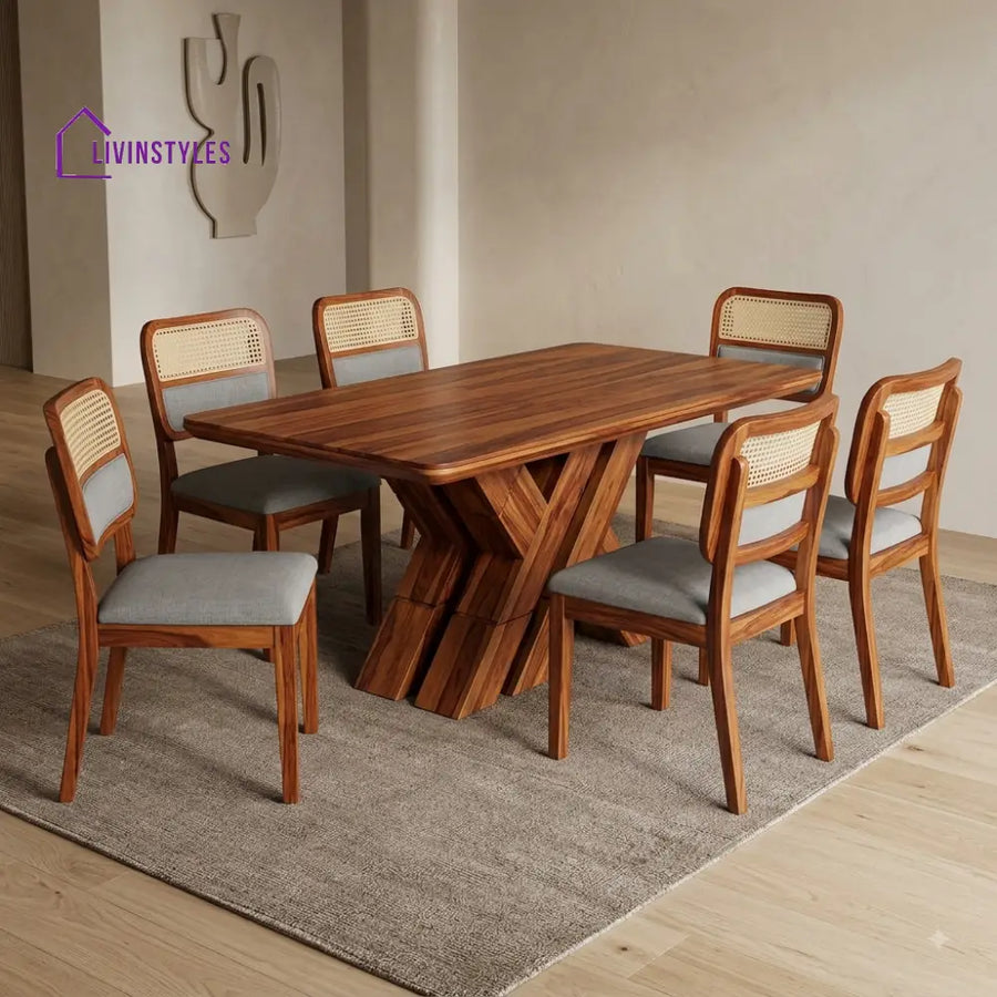 Kavya Premium Wooden 6 Seater Dining Table Set