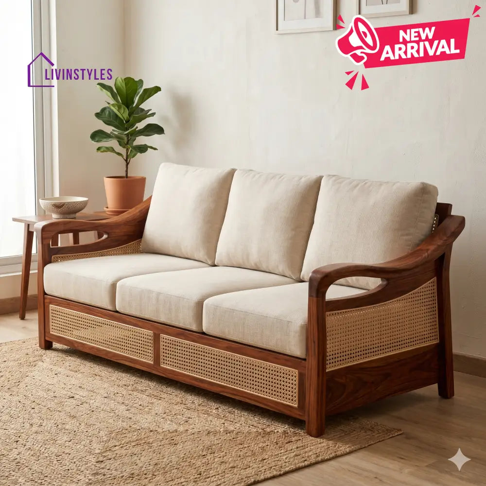 Kavya Sheesham Wood and Cane Sofa for Living Room
