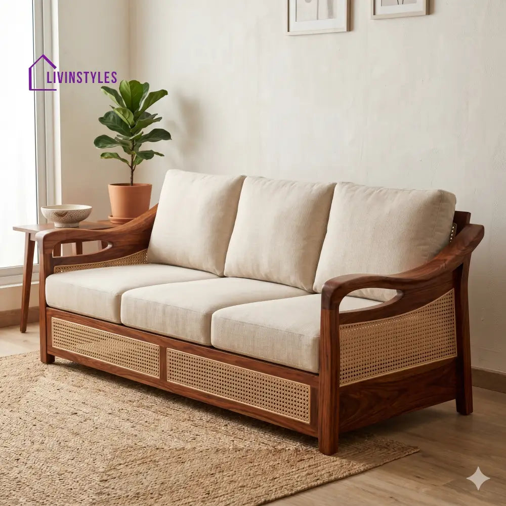 Kavya Sheesham Wood and Cane Sofa for Living Room