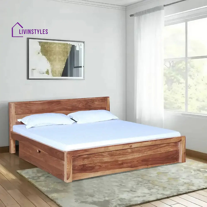 Acro Solid Wood Storage Beds with Drawer Queen / Natural Bedroom Furniture Sets