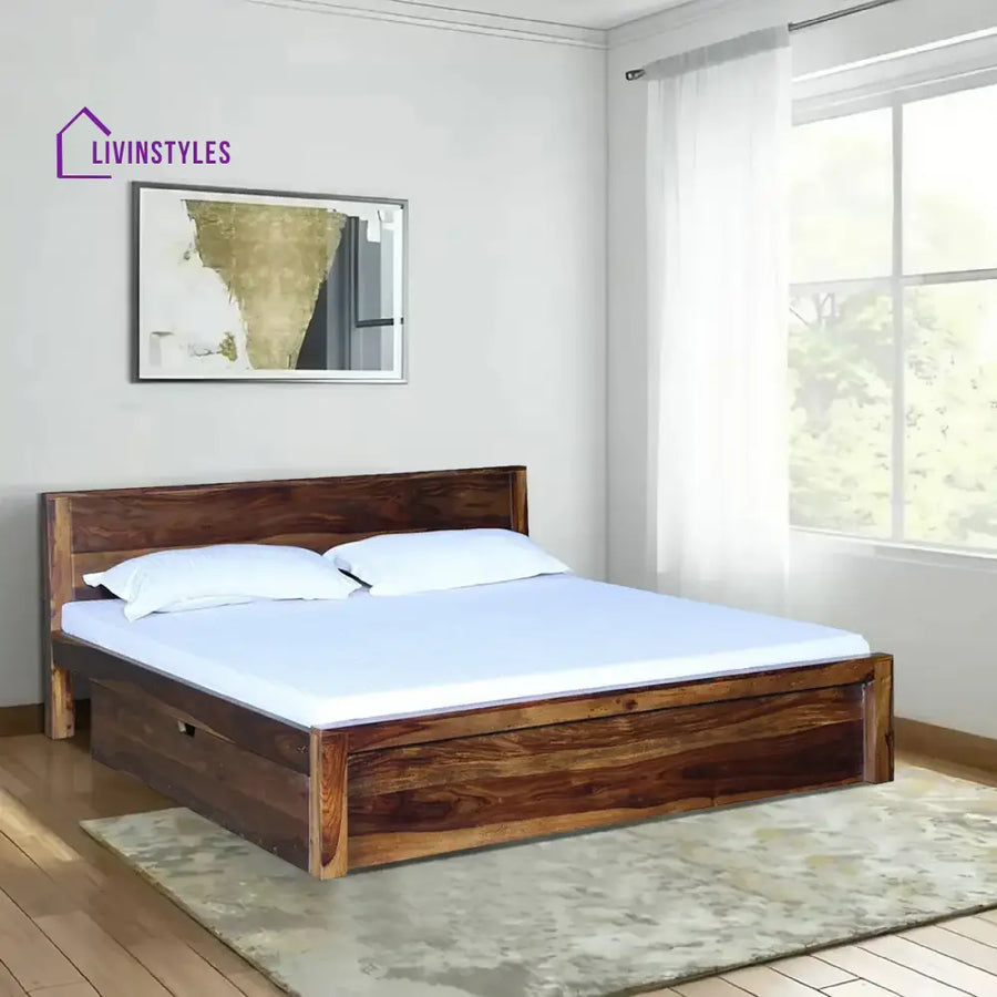 Acro Solid Wood Storage Beds with Drawer Queen / Teak Bedroom Furniture Sets