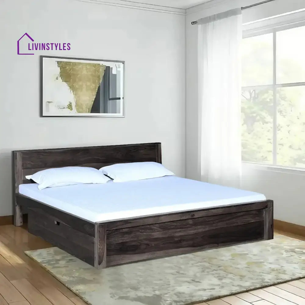 Acro Solid Wood Storage Beds with Drawer Queen / Walnut Bedroom Furniture Sets