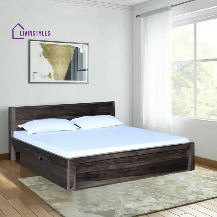 Acro Solid Wood Storage Beds with Drawer Queen / Walnut Bedroom Furniture Sets