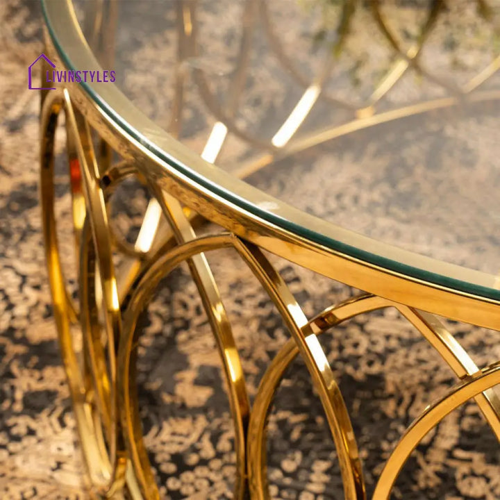 Kavya Stainless Steel Coffee Table With Glass Top