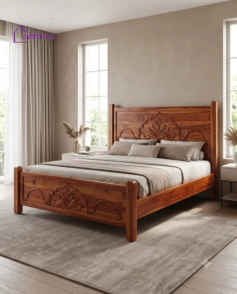Keerthana Wooden Bed | Solid Wood Double Bed | Wooden King size bed & Wooden Queen size bed