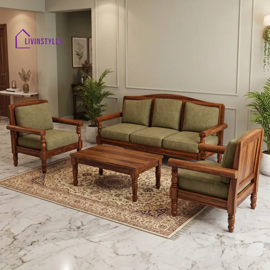 Keerthana Wooden Sofa Set | 3 + 1 + 1 Sheesham Wood Sofa Set for Living Room