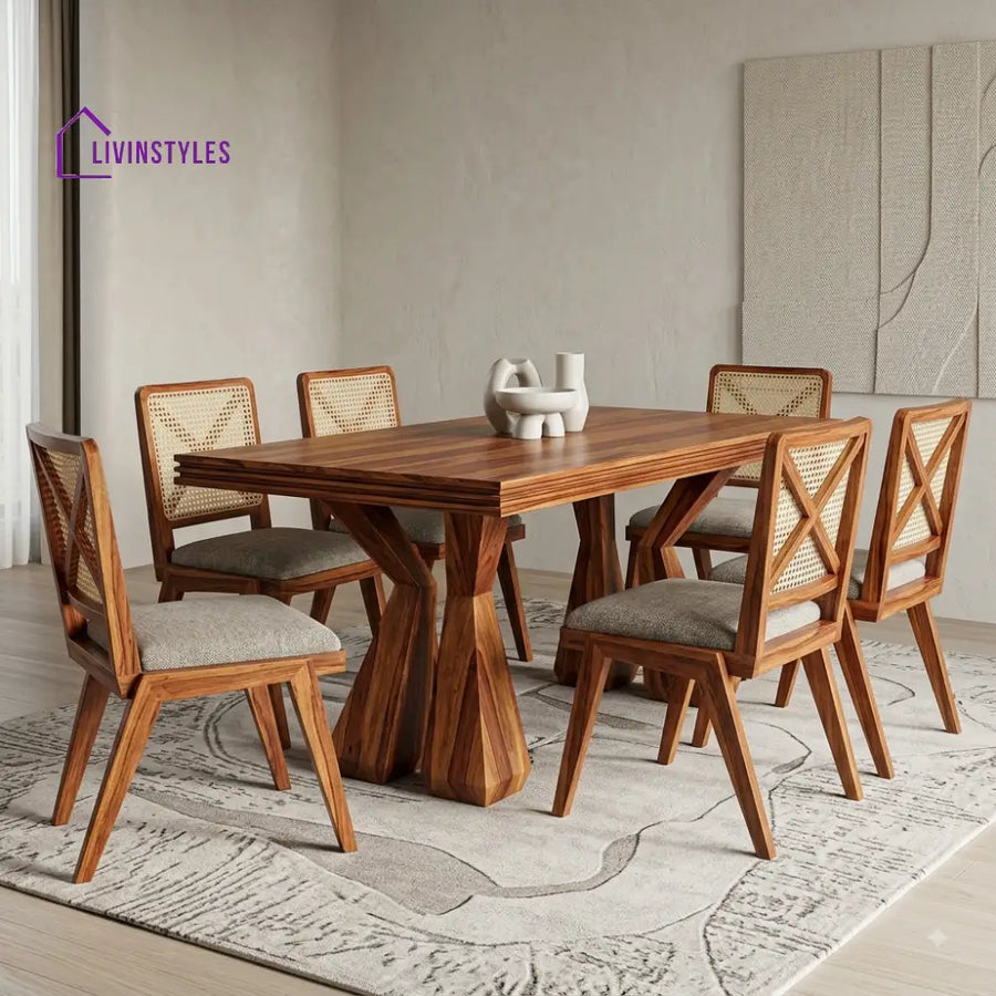 Keerthi Premium Wooden 6 Seater Dining Table Set