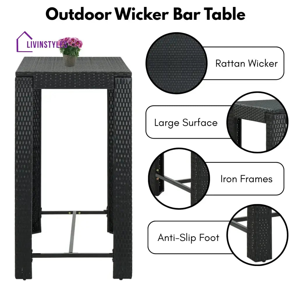 Kehinde Outdoor Rattan Wicker High Top Bar Table - Bar Table
