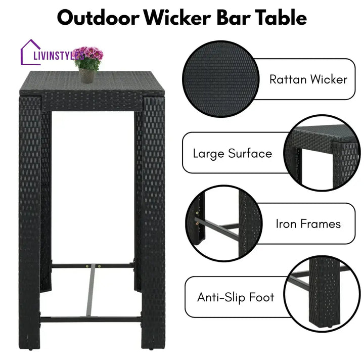 Kehinde Outdoor Rattan Wicker High Top Bar Table - Bar Table