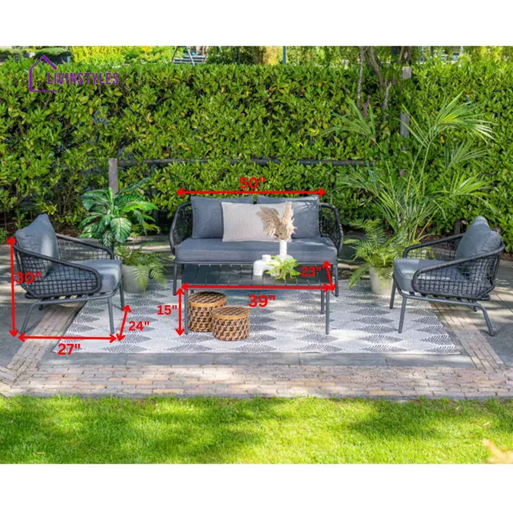 Kelly Outdoor Garden Balcony Sofa Set 2 Seater 2 Single seater and 1 Table Set (Dark Grey) - Sofa Sets
