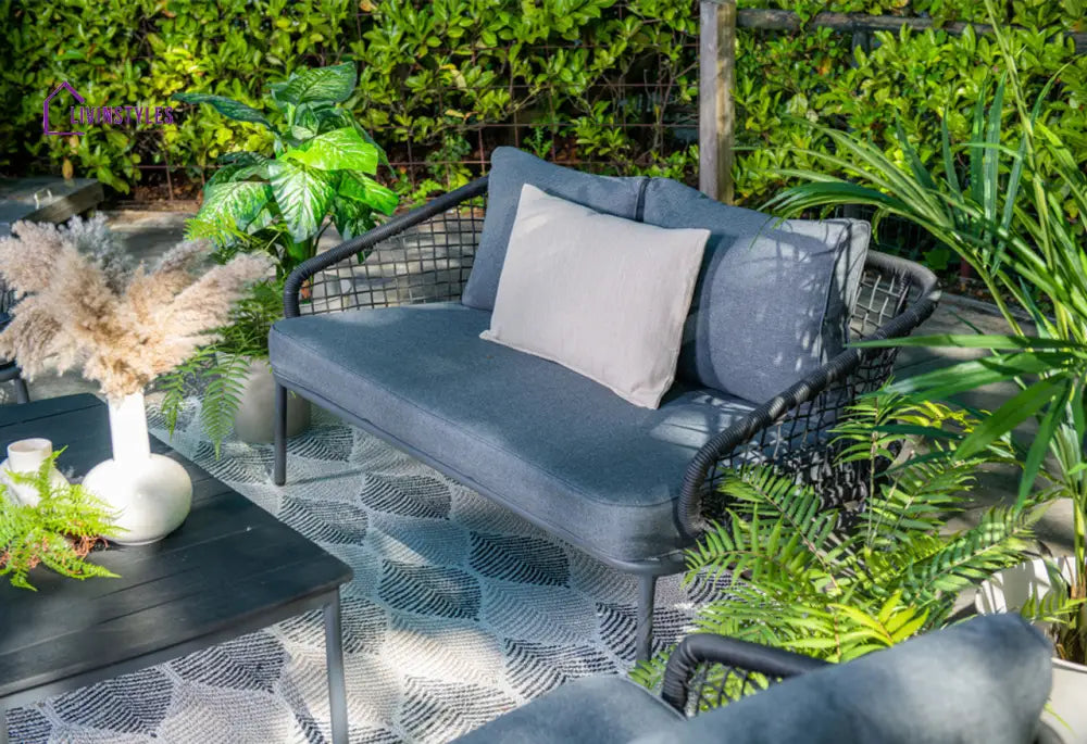 Kelly Outdoor Garden Balcony Sofa Set 2 Seater 2 Single seater and 1 Table Set (Dark Grey) - Sofa Sets