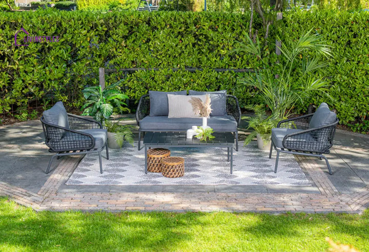 Kelly Outdoor Garden Balcony Sofa Set 2 Seater 2 Single seater and 1 Table Set (Dark Grey) - Sofa Sets