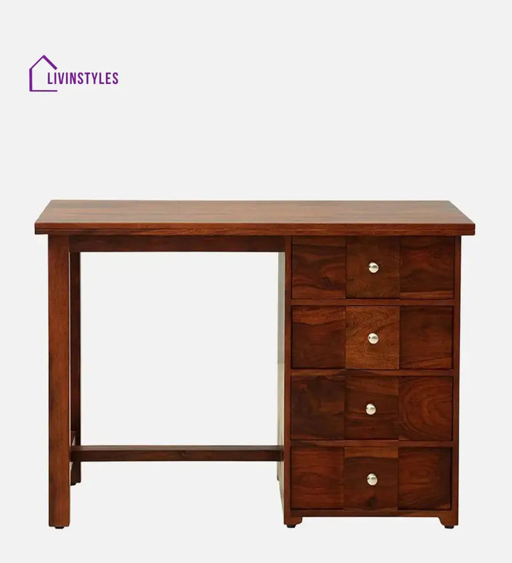 Kelty Sheesham Wood Writing Table In Honey Oak Finish With Drawers