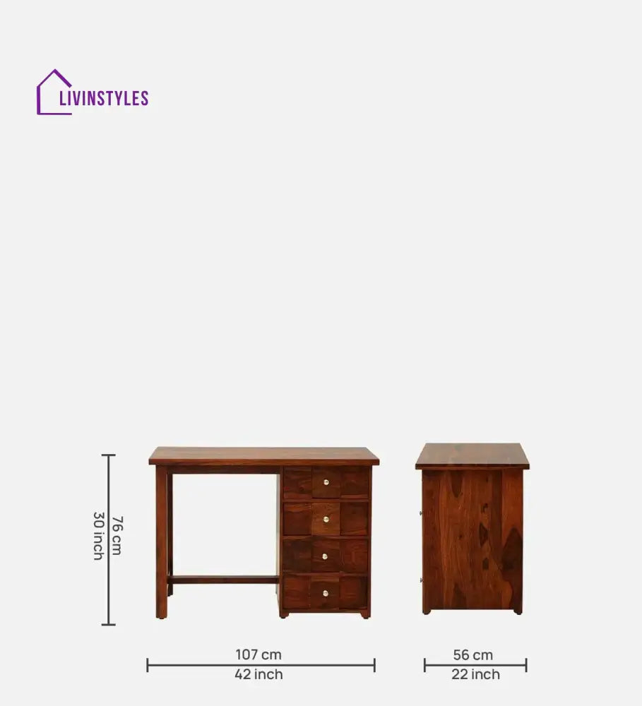Kelty Sheesham Wood Writing Table In Honey Oak Finish With Drawers
