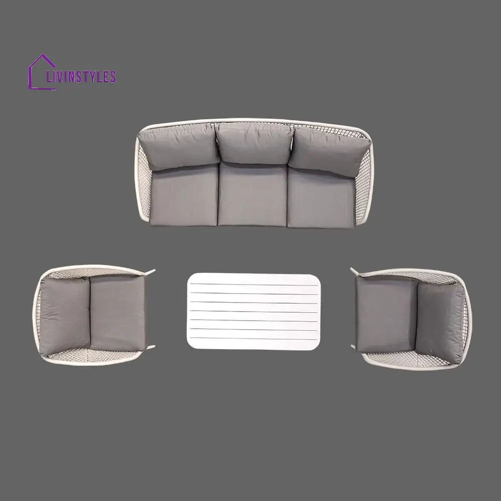 Kemp Outdoor Garden Balcony Sofa Set 3 Seater 2 Single seater and 1 Center Table Set (White + Light Grey) - Sofa Sets