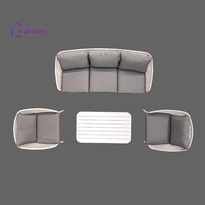 Kemp Outdoor Garden Balcony Sofa Set 3 Seater 2 Single seater and 1 Center Table Set (White + Light Grey) - Sofa Sets