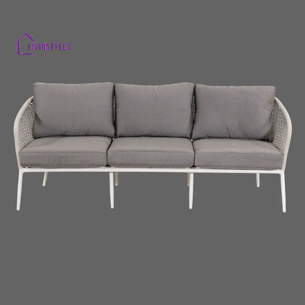 Kemp Outdoor Garden Balcony Sofa Set 3 Seater 2 Single seater and 1 Center Table Set (White + Light Grey) - Sofa Sets