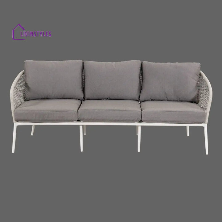 Kemp Outdoor Garden Balcony Sofa Set 3 Seater 2 Single seater and 1 Center Table Set (White + Light Grey) - Sofa Sets