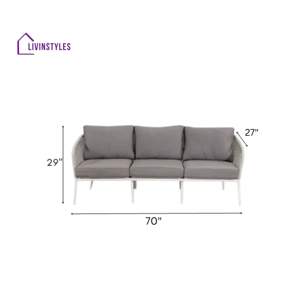 Kemp Outdoor Garden Balcony Sofa Set 3 Seater 2 Single seater and 1 Center Table Set (White + Light Grey) - Sofa Sets