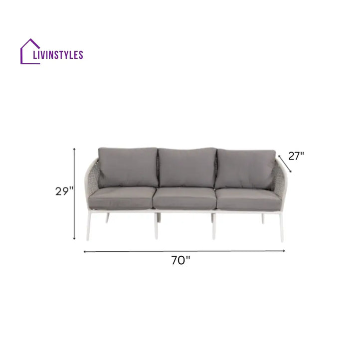 Kemp Outdoor Garden Balcony Sofa Set 3 Seater 2 Single seater and 1 Center Table Set (White + Light Grey) - Sofa Sets