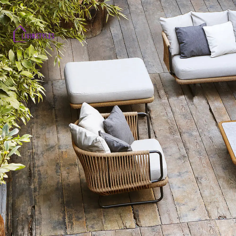 Kenly Outdoor Sofa Set 2 Seater 2 Single seater and 1 Center Table with ottoman (Tan) Braided & Rope - Sofa Sets