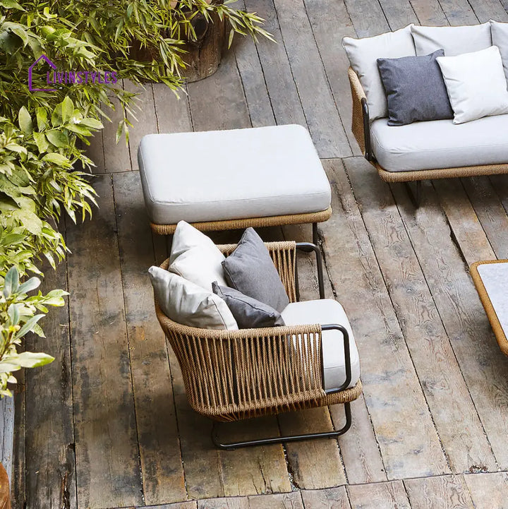 Kenly Outdoor Sofa Set 2 Seater 2 Single seater and 1 Center Table with ottoman (Tan) Braided & Rope - Sofa Sets