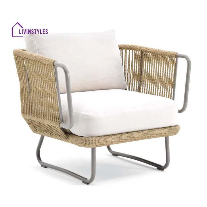 Kenly Outdoor Sofa Set 2 Seater 2 Single seater and 1 Center Table with ottoman (Tan) Braided & Rope - Sofa Sets