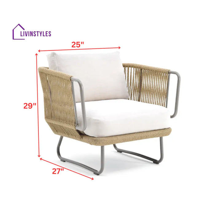 Kenly Outdoor Sofa Set 2 Seater 2 Single seater and 1 Center Table with ottoman (Tan) Braided & Rope - Sofa Sets