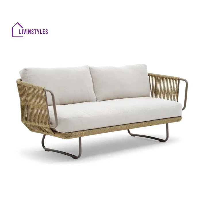 Kenly Outdoor Sofa Set 2 Seater 2 Single seater and 1 Center Table with ottoman (Tan) Braided & Rope - Sofa Sets