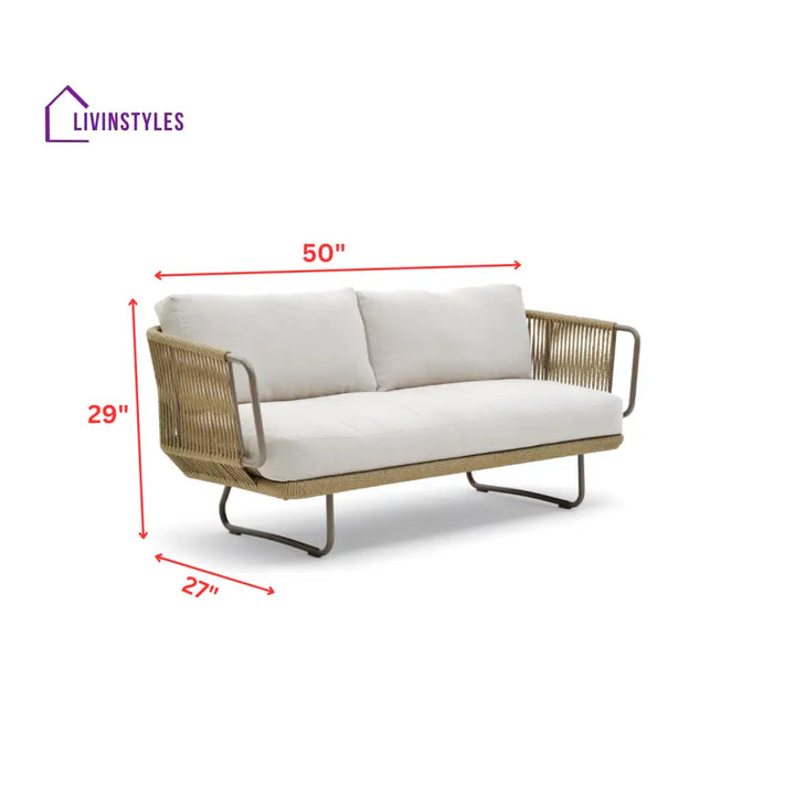 Kenly Outdoor Sofa Set 2 Seater 2 Single seater and 1 Center Table with ottoman (Tan) Braided & Rope - Sofa Sets