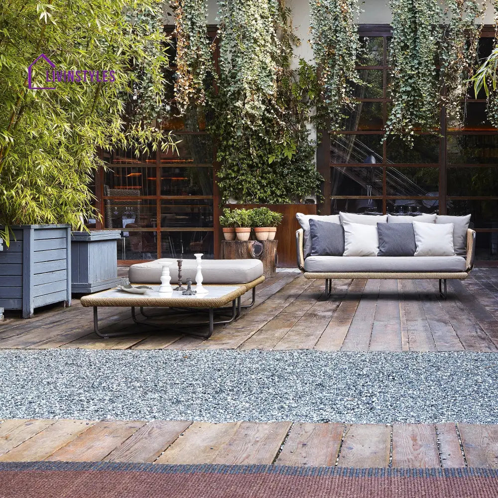Kenly Outdoor Sofa Set 2 Seater 2 Single seater and 1 Center Table with ottoman (Tan) Braided & Rope - Sofa Sets