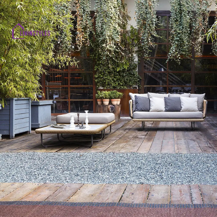 Kenly Outdoor Sofa Set 2 Seater 2 Single seater and 1 Center Table with ottoman (Tan) Braided & Rope - Sofa Sets