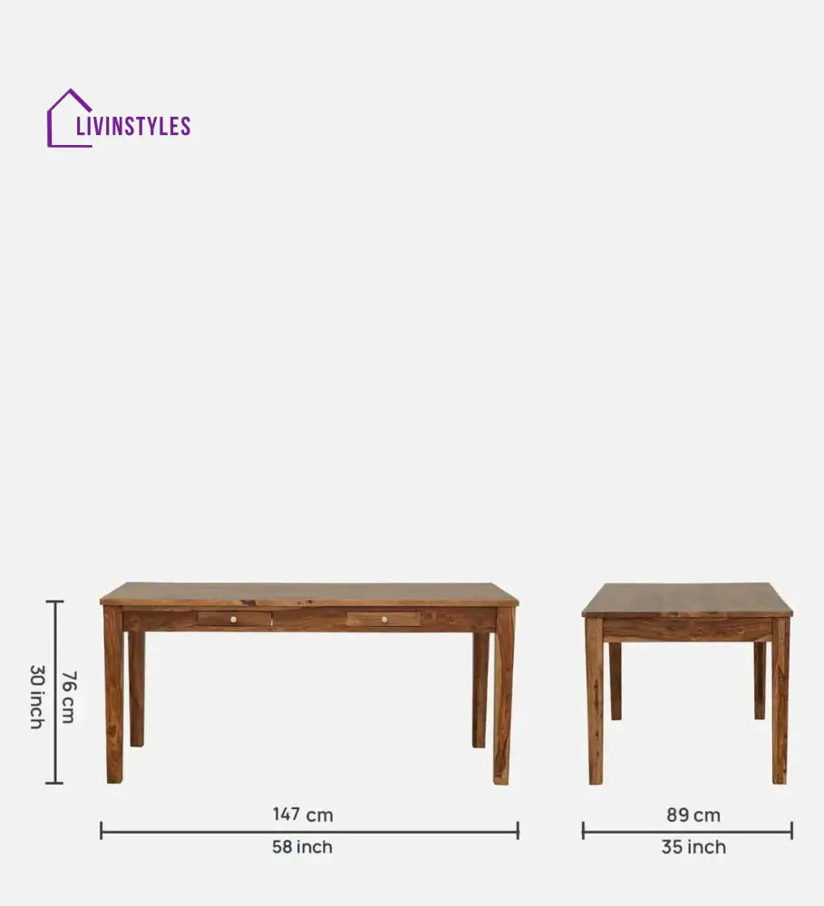 Kentan Sheesham Wood 6 Seater Dining Set In Rustic Teak With Bench,