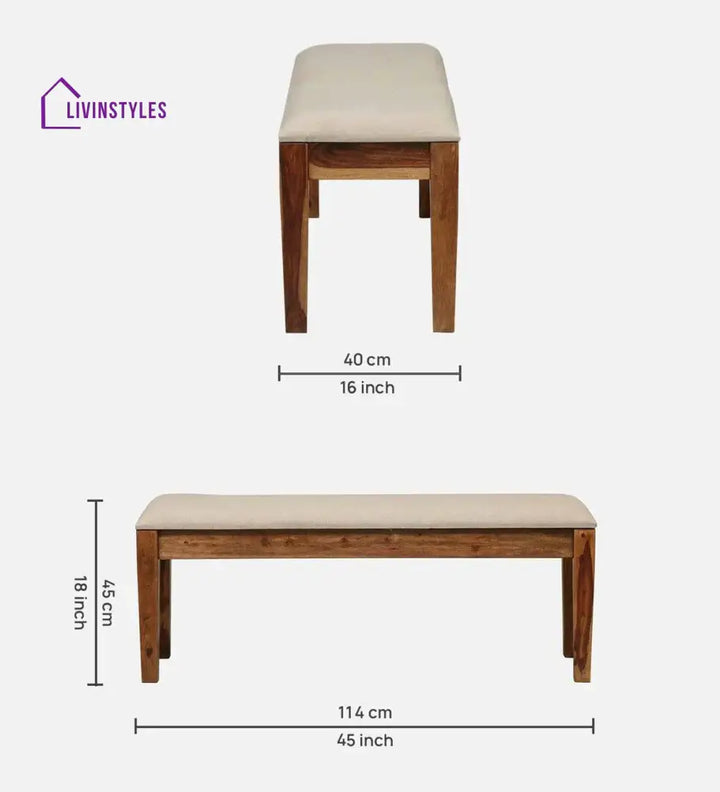 Kentan Sheesham Wood 6 Seater Dining Set In Rustic Teak With Bench,