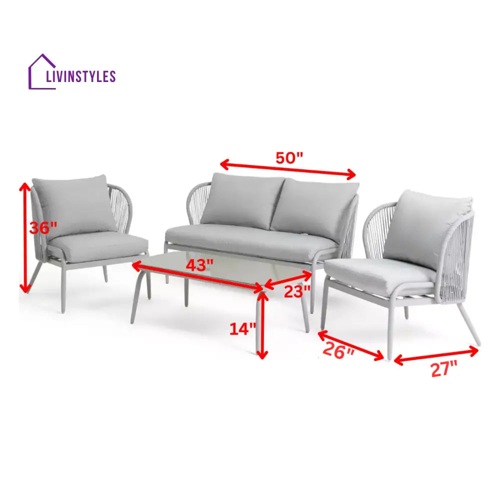KESO Outdoor Sofa Set 2 Seater 2 Single seater and 1 Center Table Set (Light Silver) Braided & Rope - Sofa Sets