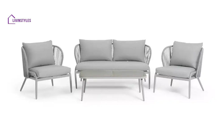 KESO Outdoor Sofa Set 2 Seater 2 Single seater and 1 Center Table Set (Light Silver) Braided & Rope - Sofa Sets