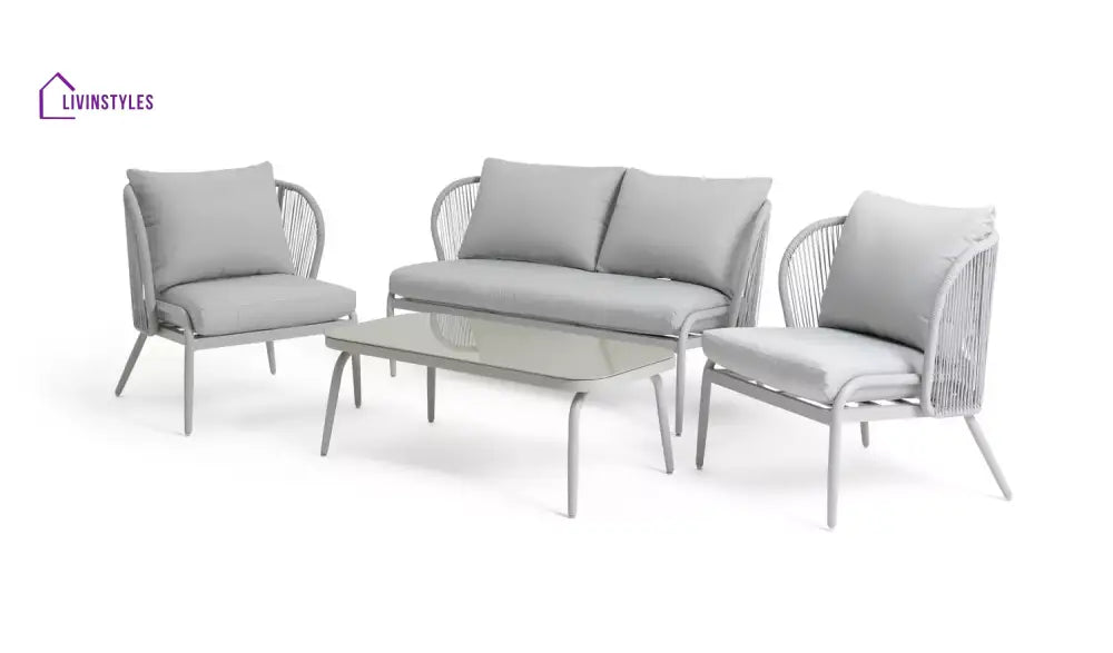 KESO Outdoor Sofa Set 2 Seater 2 Single seater and 1 Center Table Set (Light Silver) Braided & Rope - Sofa Sets