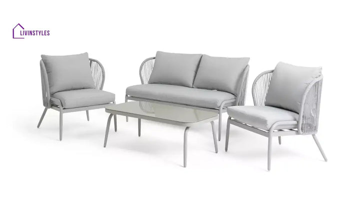 KESO Outdoor Sofa Set 2 Seater 2 Single seater and 1 Center Table Set (Light Silver) Braided & Rope - Sofa Sets