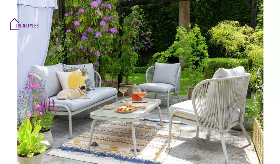 KESO Outdoor Sofa Set 2 Seater 2 Single seater and 1 Center Table Set (Light Silver) Braided & Rope - Sofa Sets