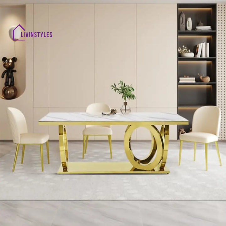 Kevalya Stainless Steel With Pvd Coated Dining Table Set Marble Top