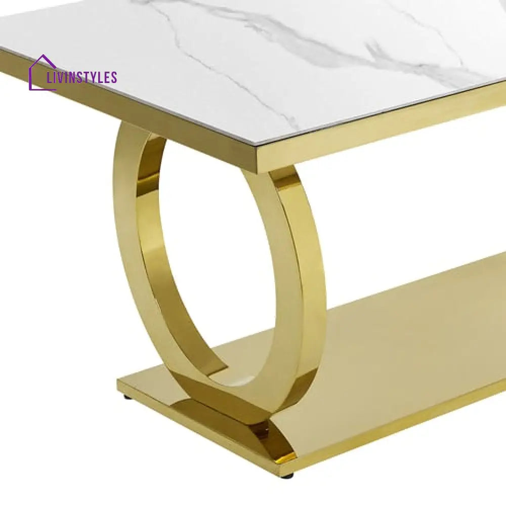 Kevalya Stainless Steel With Pvd Coated Dining Table Set Marble Top