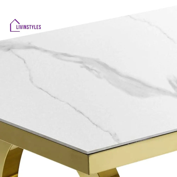 Kevalya Stainless Steel With Pvd Coated Dining Table Set Marble Top
