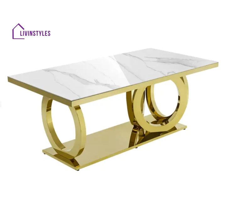 Kevalya Stainless Steel With Pvd Coated Dining Table Set Marble Top