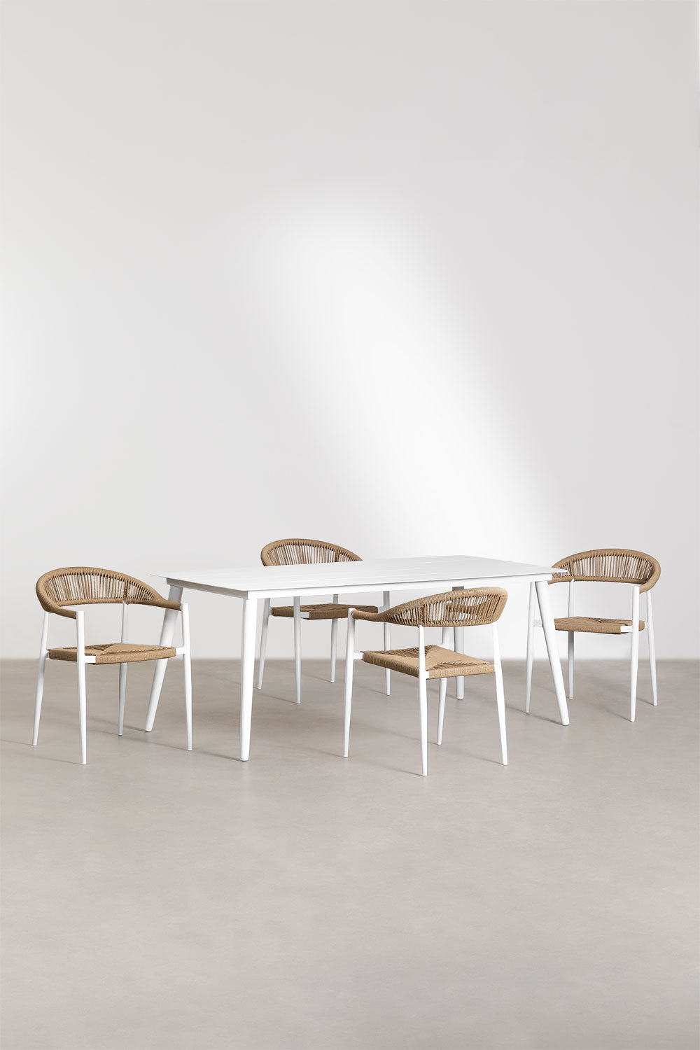 Trinidad Outdoor Patio Dining Seating Set 4 Chairs and 1 Table Set (White) Braided & Rope