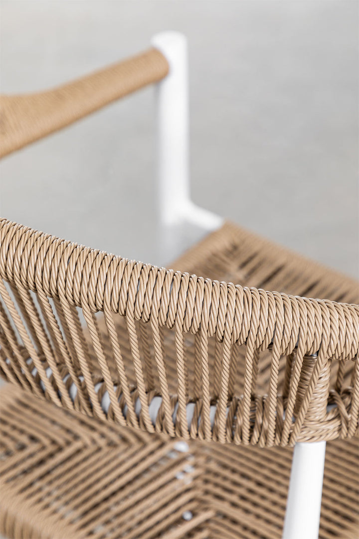 Trinidad Outdoor Patio Dining Seating Set 4 Chairs and 1 Table Set (White) Braided & Rope