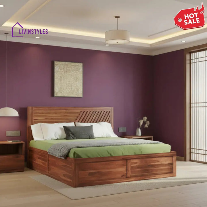 Khoa Box Storage Bed in Sheesham Wood - King Size
