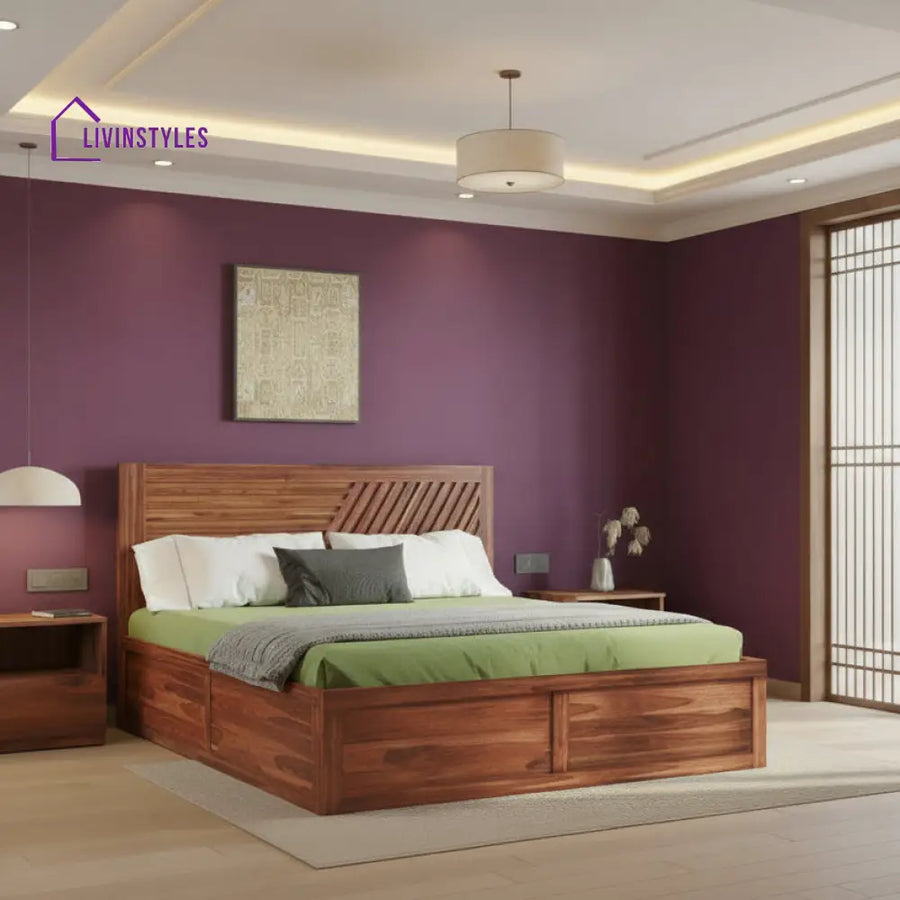 Khoa Box Storage Bed in Sheesham Wood - King Size
