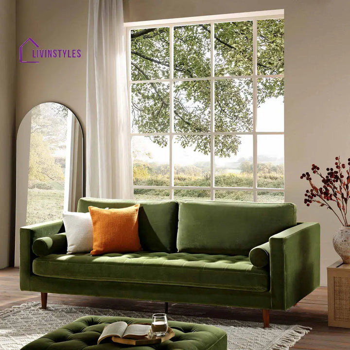 Henrietta Large 3-Seater Sofa Moss Green Velvet Sofas
