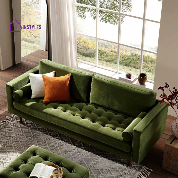 Henrietta Large 3-Seater Sofa Moss Green Velvet Sofas